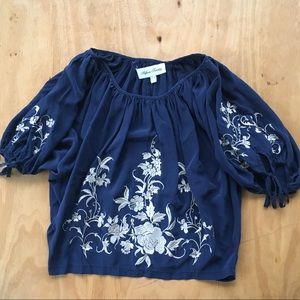 Fifteen Twenty Blue Embroidered Gathered Top